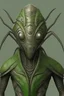 Placeholder: humanoid, greyish green appearance, the face is a featureless surface with spider eyes, covered in insectoid shell-like armour,