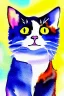 Placeholder: watercolor painting, happy cat, bright color,