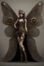 Placeholder: full length, steampunk delicate metal woman, moth, wings, black background