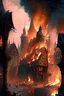 Placeholder: medieval fantasy city. and medieval fantasy city burning.