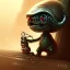 Placeholder: closeup on cute alien vampire in dumper truck, book cover, fantasy art, sketch, movie poster