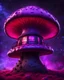 Placeholder: An illogical floating mushroom house on a clear moonless night. . Bright Bold Bright Colors, purple pink red black, Starry Dark cosmic interstellar. Detailed Matte Painting, deep color, fantastical, intricate detail, splash screen, hyperdetailed, insane depth, concept art, 8k resolution, trending on Artstation, Unreal Engine 5, color depth, backlit, splash art, dramatic, High Quality Whimsical Fun Imaginative Bubbly, perfect composition