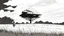 Placeholder: manga, makoto shinkai, monochrome, black background, sketch, simple, maximum quality, centered in frame, far view, in the middle of a grassy hill, white sky with cumulonimbus