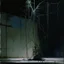 Placeholder: Minimal abstract oil painting of a plant in concrete warehouse brutalist architecture and hanging wires illuminated at night.In the style of Justin Mortimer and Phil Hale, Ashley Wood