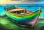 Placeholder: Fisherboat, realistic, colorfull, ocean, small boat, rowing boat