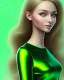 Placeholder: girl in green dress, close up portrait, Christmas, smiling, cute, beautiful, long hair