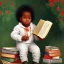 Placeholder: African American baby boy musician with books by monet