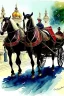 Placeholder: landauer carriage with two horses in Vienna. Aquarell