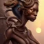 Placeholder: sango fantasy, fantasy magic, intricate, sharp focus, illustration, highly detailed, digital painting, concept art, matte, masterpiece snake head sexy lady body black African beauty tiger wearing African hair one head water background