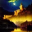 Placeholder: Drawing of 'Medieval Romanian Castle',mountain,lake,full moon, by gaston bussiere, greg rutkowski, yoji shinkawa, yoshitaka amano, tsutomu nihei, donato giancola, tim hildebrandt, oil on canvas, cinematic composition, extreme detail,fit full head inside picture,16k