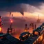 Placeholder: fullbody Drawing of 'sketch of steampunk cities as in the movie mortal engines(2018)',intricate detail,andrea bonelli,Kilian Eng,Ohrai,evan lee,Aleksandr Sidelnikov,KyuYong Eom,three quarters frontal aerial view,toned colors,32k