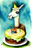 Placeholder: A cute llama is having a birthday cake. Watercolour