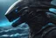 Placeholder: Black shark in 8k nier automata drawing, symbiote effects, blue lights, sea, intricate details, highly detailed, high details, detailed portrait, masterpiece,ultra detailed, ultra quality