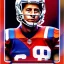 Placeholder: Full view Biden as a football player trading card helmet, NFL logo