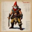 Placeholder: ConceptSheet [by Boris Vallejo]: gnome rogue and his sling with AD&D statistics