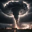 Placeholder: dramatic big atomic nuclear lightning tornado, a dramatic swirling tornado with debris swirling, lightning, frightening, apocalyptic and cataclysmic tornado, black smoke, symmetrical, centered, congruent, realistic, hyperrealistic, highly detailed, dramatic lighting, extremely detailed, epic dramatic atmosphere, Anato Finnstark, Dan Mumford :: symmetrical :: realistic :: hd :: high resolution :: high quality