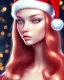 Placeholder: girl in Santa dress, close up portrait, Christmas colored hair