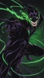 Placeholder: A very close picture to Mix between the joker and venom symbiote in solo leveling shadow art style with neon green details