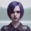 Placeholder: potrait emo girl, eyes like ocean blue, short hair, smile, 8k, rtx, eyebrows like serious, facing left, real, baddas