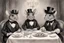 Placeholder: two pretty and handsome mice at a ceremonial dinner, dressed in Victorian style, Victorian hairstyle, pencil drawing style of Keith Harrop