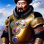 Placeholder: Ultra detailed fullbody Portrait in oil on canvas of Genghis Khan with armor,helmet,extremely detailed digital painting,ultrarealistic skin,intense stare, extremely detailed face, crystal clear eyes, mystical colors ,perfectly centered image, perfect composition, rim light, beautiful lighting,masterpiece ,8k, stunning scene, raytracing, anatomically correct, in the style of Simon Bisley and Ohrai Noriyoshi and robert e howard and Steve Jung and Wizyakuza and uncannyknack.