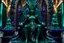 Placeholder: Highly detailed shot of a dark living statue made of emerald obsidian, amethyst obsidian and space material. Sitting position on a throne, an eerie scene, surrounded by mysterious relics that harmonize with the main figure, a stunning sculpture of a unique creature, Radiant eyes ..A dazzlingly enchanting neon jungle, alive with iridescence and allure, its vibrant colors evoking a sense of otherworldly beauty. by alex1shved The main subject is a lush, dense forest filled with neon-hued flora and