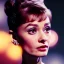 Placeholder: Audrey Hepburn has glow effect. She has beautiful eyes, Her hair flies in the air. with yellow flowers for hair, closed eyes, rtx, reflection, 8k, glow, winning photography, caustics