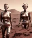 Placeholder: Ultra Realistic retro sci-fi movie scene, 1960 year, waist up view portrait, 3 clones blonde women, sweet young Kate moss face, perfect iris, glow eyes, face makeup. Mars and martians background, Retro sci-fi style, helmet, tight latex coat, fog, rain, soft color, highly detailed, unreal engine 5, ray tracing, RTX, lumen lighting, ultra detail, volumetric lighting, 3d, finely drawn, high definition, high resolution.