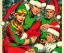 Placeholder: two elves. woman and man. Christmas scene. poster. marvel comic. low-key