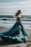 Placeholder: woman wearing a ball gown on the beach