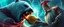 Placeholder: awake within a dream, epic movie poster, polar bear vampire super hero eating thunder swirling melon with thumbs up grabbed by throat vs gnome goblin rock priest zombie war lord, fish eye lense