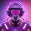 Placeholder: A beautiful portrait of a cyborg monkey purple neon color scheme, high key lighting, volumetric light high details psychedelic background