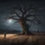 Placeholder: Hyper Realistic Field & dry old tree at night with scarecrow