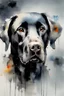 Placeholder: A portrait of black Labrador by Willem Haenraets, watercolor, wet on wet and splattering techniques, centered, perfect composition, abstraction, surrealism