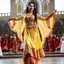 Placeholder: azeri female full bdy with traditional dance clothing in modern stage in a royal hall