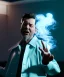 Placeholder: Ultra Realistic image, photo studio, medium shot view, a woman making the fuck off gesture with his finger, blue smoke coming out of his nose and mouth, happy. Latex inflatable coat, soft color, highly detailed, unreal engine 5, ray tracing, RTX, lumen lighting, ultra detail, volumetric lighting, finely drawn, high definition, high resolution.