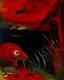 Placeholder: A dark red deep abyss with vampire squids painted by Paul Gauguin