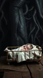 Placeholder: A gorilla in the background of black vein, human veins, mixing together a lot of them, like a forest, big and small veins a lot of them, a baby sleeping in a crib covers with blankets on an old broken wooden table