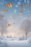 Placeholder: Butterflies and bubbles flying up to the sky in winter