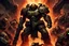 Placeholder: Герой из игры doom полностью закованный в броню дерётся с 12 демонами которые выше него и в левой руке держать бензопилу а в правой двуствольный дробовик и всё это в аду на ровной местности