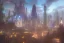 Placeholder: metallic magic city towers airships night stars moons fantasy steampunk