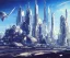 Placeholder: Spaceship starting from a Spaceport on a heavy industrialized planet with a vibrant city in the background, art by John Berkey, buildings with glass facades, insanely detailed, vibrant, 8k uhd, cinematic atmosphere, ultra-wide angle, street level view, brush strokes, blue sky with clouds, sharp focus