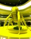 Placeholder: Distorted large yellow insectoid alien in a mall