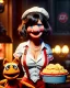 Placeholder: waitress woman with muppet mask that covers her entire head, retro style, Sesame Street style, smooth, unreal engine 5, god lights, ray tracing, RTX, lumen lighting, ultra detail, volumetric lighting, 3d.