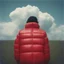 Placeholder: A cloud, red, autochrome, plastic puffy jacket