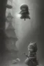 Placeholder: cute girl and litlle monster, Style John Kenn Mortensen,