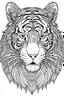 Placeholder: outline art for an Adult coloring page, Sketch style, only use outline< Block print style Tiger, clean line art, white background, no shadows and clear and well