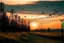 Placeholder: Spikeless power lines in the middle of nature and birds flying in the sky, real and current photography, 16K, photojournalism, sunset