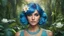 Placeholder: fashion photography portrait of indian girl with blue hair, in lush jungle with flowers, 3d render, cgi, symetrical, octane render, 35mm, bokeh, 9:16, (intricate details:1.12), hdr, (intricate details, hyperdetailed:1.15), (natural skin texture, hyperrealism, soft light, sharp:1.2), detailed, sunlight passing through foliage, india