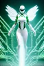 Placeholder: Cyborg symbiote, white color, green color, tendrils, high tech, cyberpunk, biopunk, membrane wings, carbon fiber